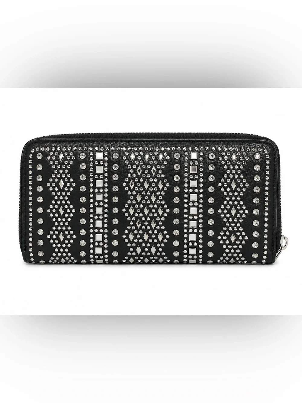 Black Rhinestone Studded Zip Around Wallet Western Boho Glam